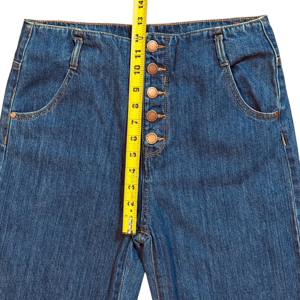 Risen Womens Size 28/7 Button Fly High Rise Cropped Fringe Wide Leg Blue Jeans - Picture 4 of 12